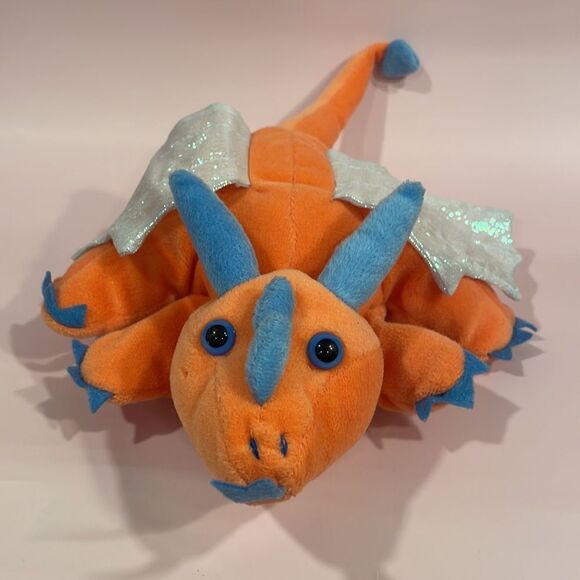 Caltoy Orange Blue Dragon Plush Puppet Vibrant Wings Tail Toy Stuffed 15” long - Picture 2 of 8
